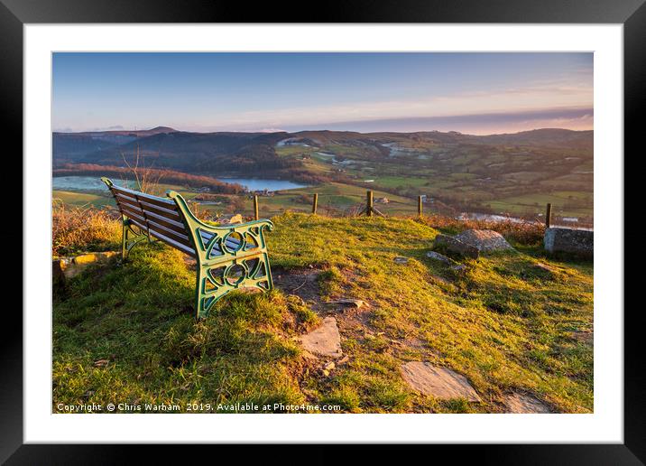 Teggs Nose Macclesfield - seat and view over Langl Framed Mounted Print by Chris Warham