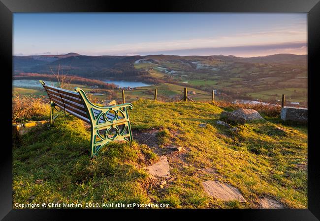 Teggs Nose Macclesfield - seat and view over Langl Framed Print by Chris Warham