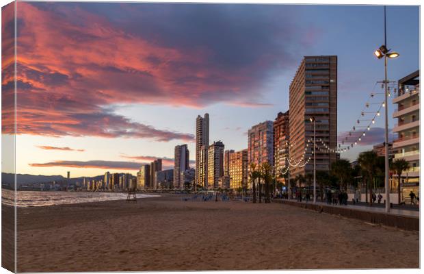 Sunset at Levante beach in Benidorm Canvas Print by Leighton Collins