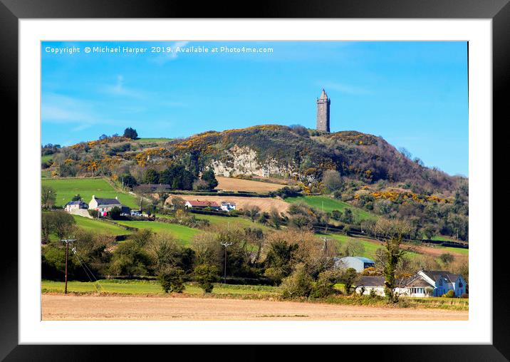 Scrabo Tower viewed from the south west on the Com Framed Mounted Print by Michael Harper