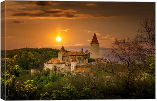 View of Krivoklat castle at sunset. Summer evening Canvas Print by Sergey Fedoskin