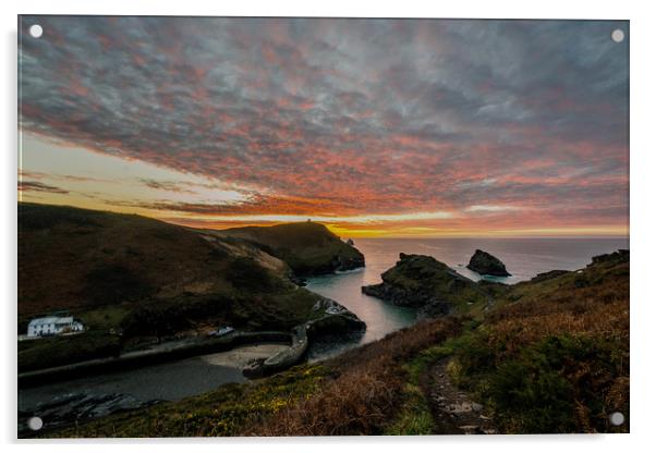 Boscastle Harbour Sunset Acrylic by David Wilkins