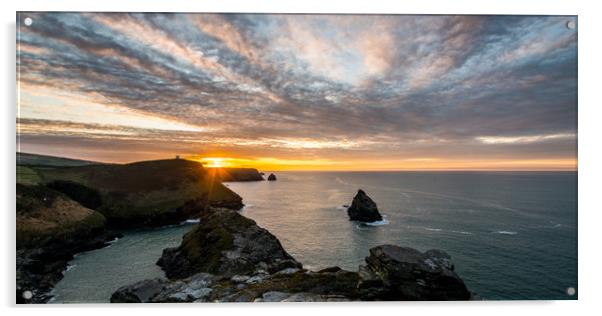 Boscastle Harbour Sunset Acrylic by David Wilkins