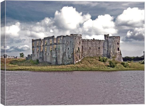 Carew Castle.Embossed. Canvas Print by paulette hurley