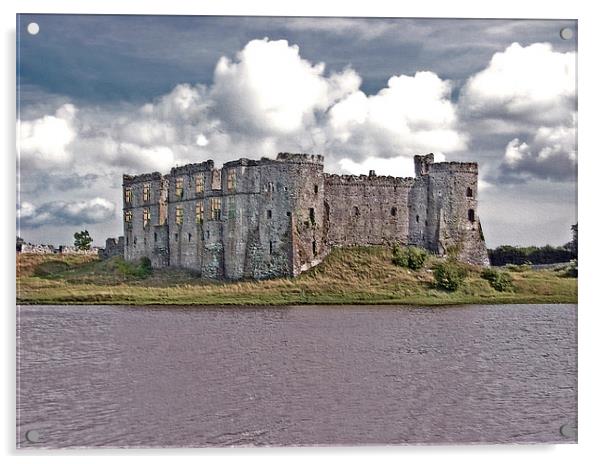 Carew Castle.Embossed. Acrylic by paulette hurley