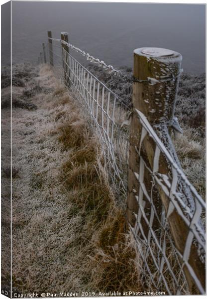 Frosted Fence at Moel Famau Canvas Print by Paul Madden