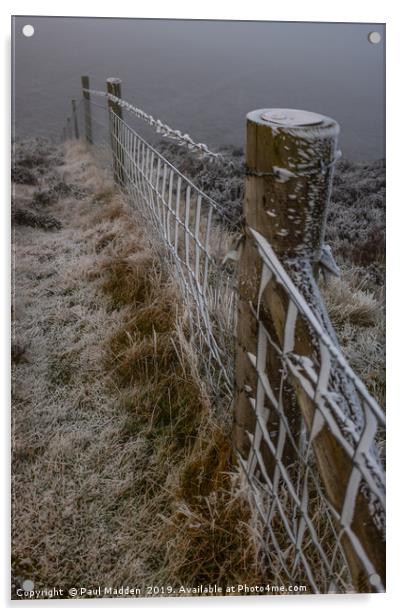 Frosted Fence at Moel Famau Acrylic by Paul Madden
