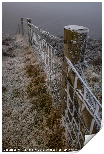 Frosted Fence at Moel Famau Print by Paul Madden