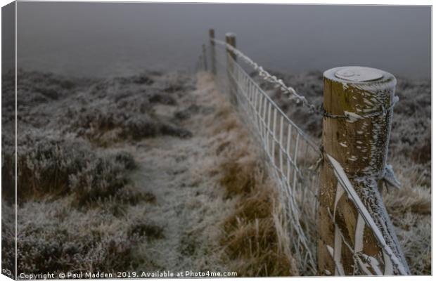Moel Famau Frosty Fence Canvas Print by Paul Madden