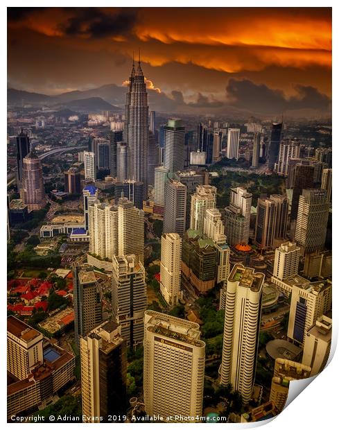 Kuala Lumpur City Sunset Print by Adrian Evans