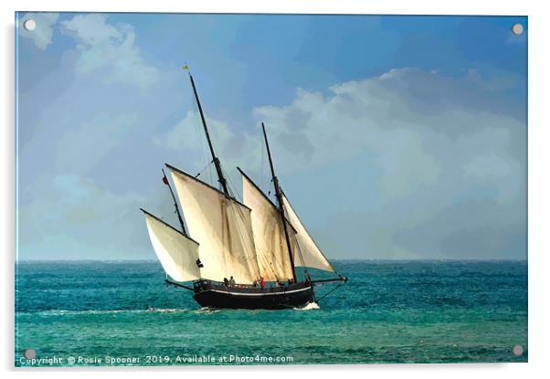  Lugger sailing boat Grayhound in Looe Cornwall Acrylic by Rosie Spooner