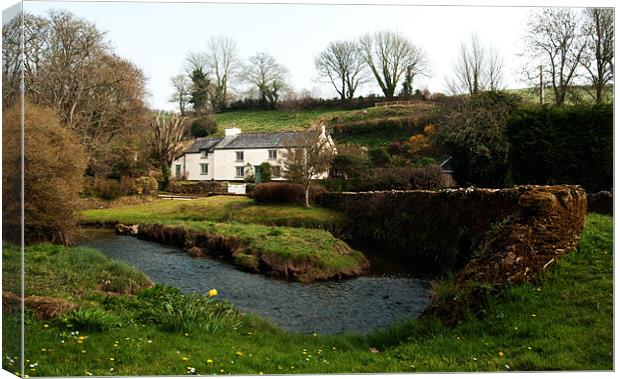 A cornish cottage by the stream Canvas Print by Rob Hawkins