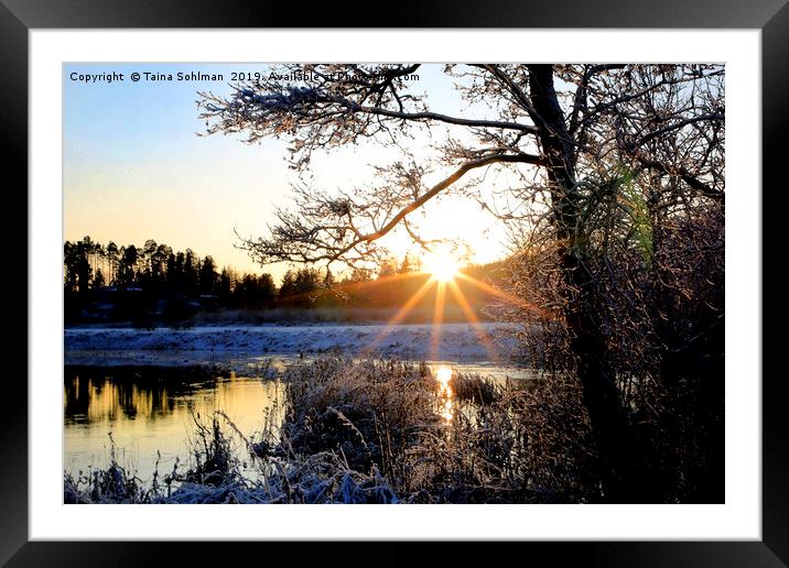 Winter Sunset at Pernionjoki River  Framed Mounted Print by Taina Sohlman
