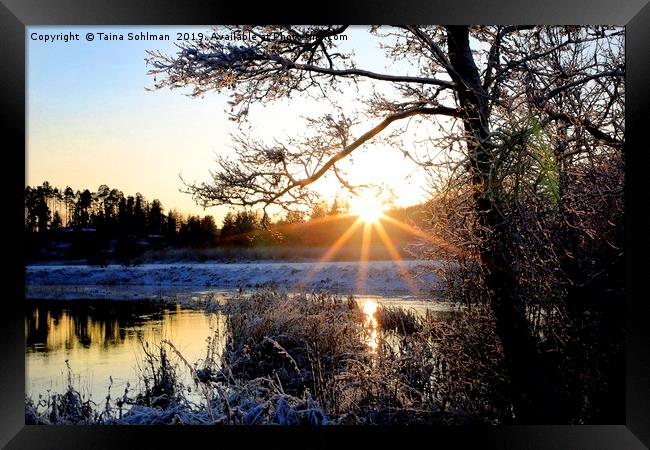 Winter Sunset at Pernionjoki River  Framed Print by Taina Sohlman