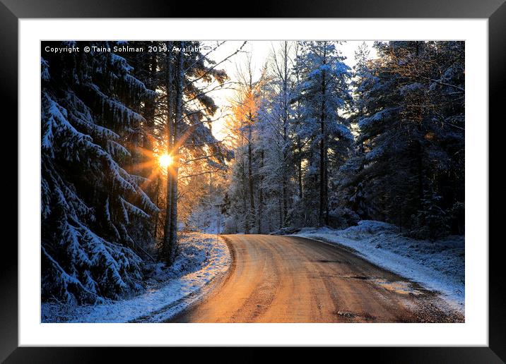 Sunset Gold on Country Road Framed Mounted Print by Taina Sohlman