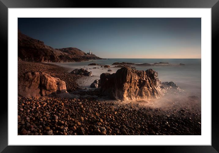 The rocky foreshore at Bracelet Bay Framed Mounted Print by Leighton Collins