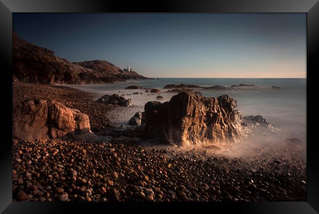 The rocky foreshore at Bracelet Bay Framed Print by Leighton Collins