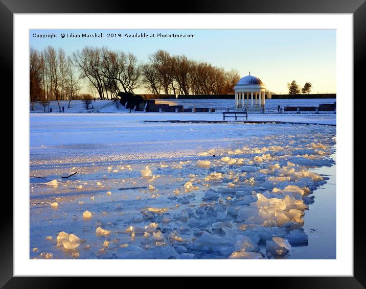 Frozen Boating Lake.  Framed Mounted Print by Lilian Marshall