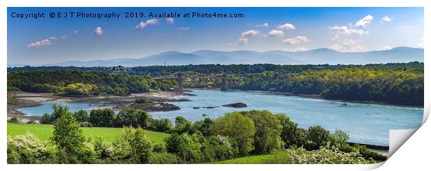 The Menai Straits and the Mountains of Snowdonia Print by E J T Photography