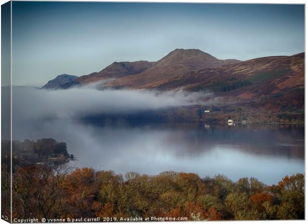 Loch Lomond and Ben Lomond with low lying mist Canvas Print by yvonne & paul carroll