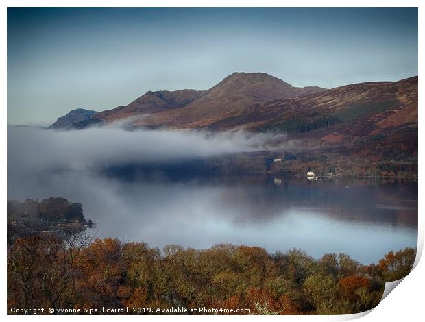 Loch Lomond and Ben Lomond with low lying mist Print by yvonne & paul carroll