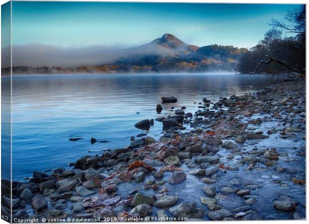 Conic Hill from Inch Cailloch, mist over water Canvas Print by yvonne & paul carroll