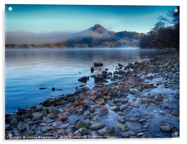 Conic Hill from Inch Cailloch, mist over water Acrylic by yvonne & paul carroll