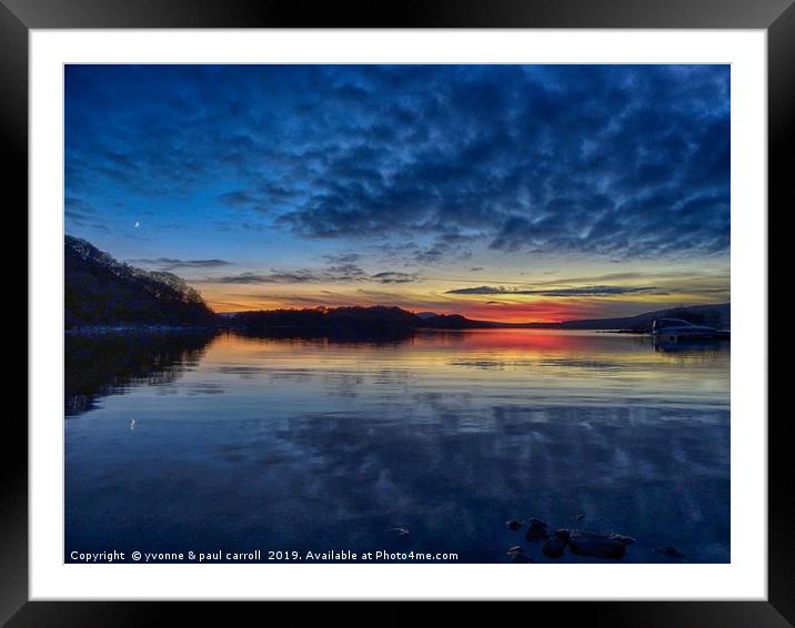 Sunset on Loch Lomond from Port Bawn, Inchcailloch Framed Mounted Print by yvonne & paul carroll