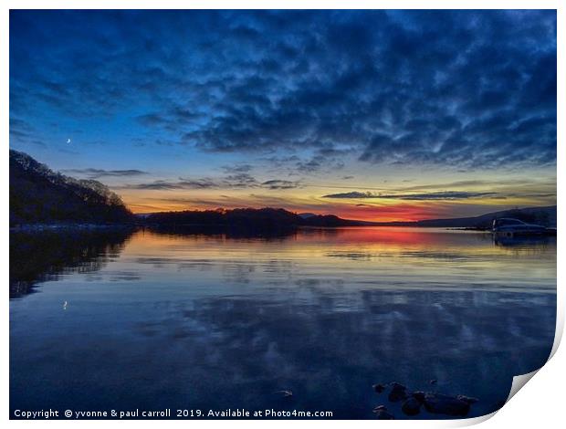 Sunset on Loch Lomond from Port Bawn, Inchcailloch Print by yvonne & paul carroll