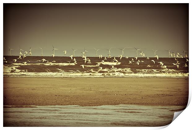 Flock of wind turbines... Print by S Fierros