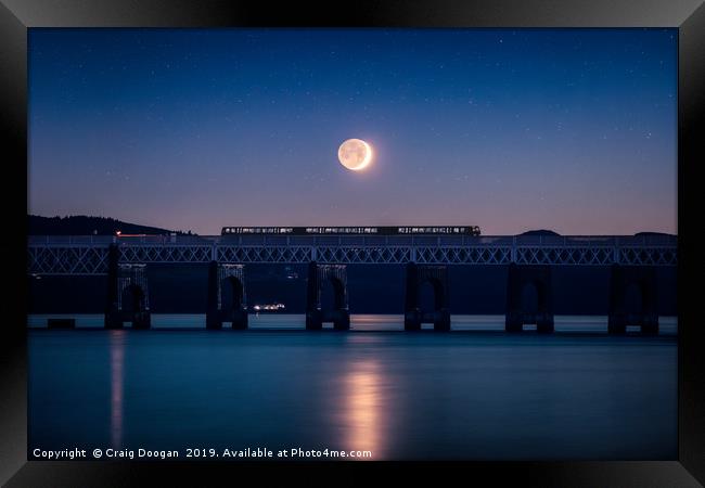 Dundee Tay Rail Bridge - Waxing Crescent Moon Framed Print by Craig Doogan