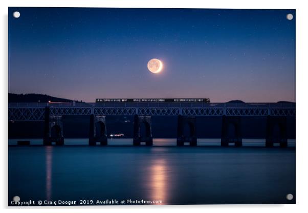 Dundee Tay Rail Bridge - Waxing Crescent Moon Acrylic by Craig Doogan