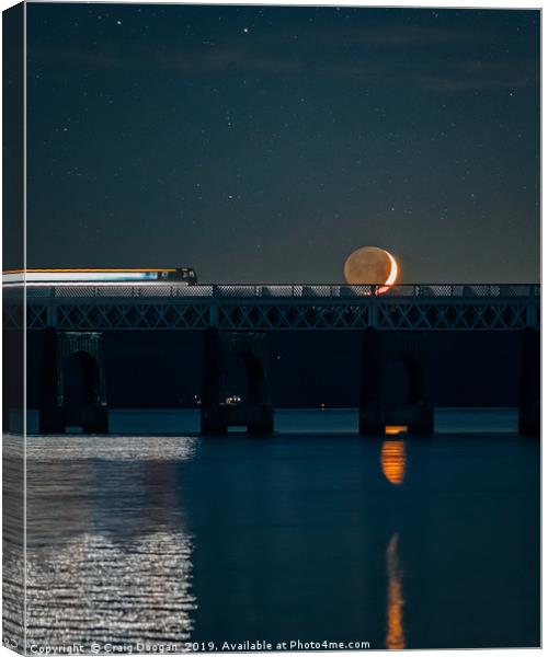 Dundee Tay Rail Bridge - Waxing Crescent Moonscape Canvas Print by Craig Doogan