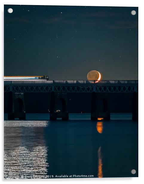 Dundee Tay Rail Bridge - Waxing Crescent Moonscape Acrylic by Craig Doogan