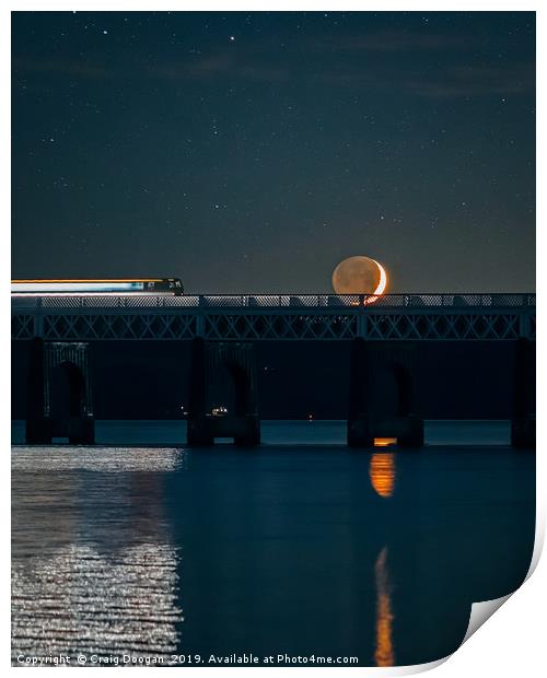 Dundee Tay Rail Bridge - Waxing Crescent Moonscape Print by Craig Doogan