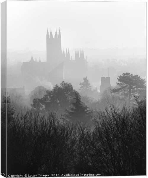 Foggy Canterbury cityscape Canvas Print by Wayne Lytton