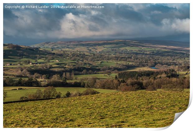 Winter Sun over Lunedale from Folly Top Print by Richard Laidler