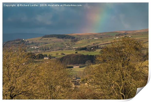 Winter Sun and Rainbow over Eggleston, Teesdale Print by Richard Laidler