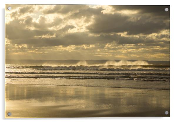waves at Croyde Bay in North Devon Acrylic by Tony Twyman