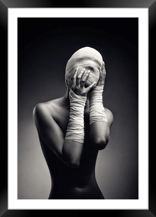 Woman in bandages Framed Mounted Print by Johan Swanepoel
