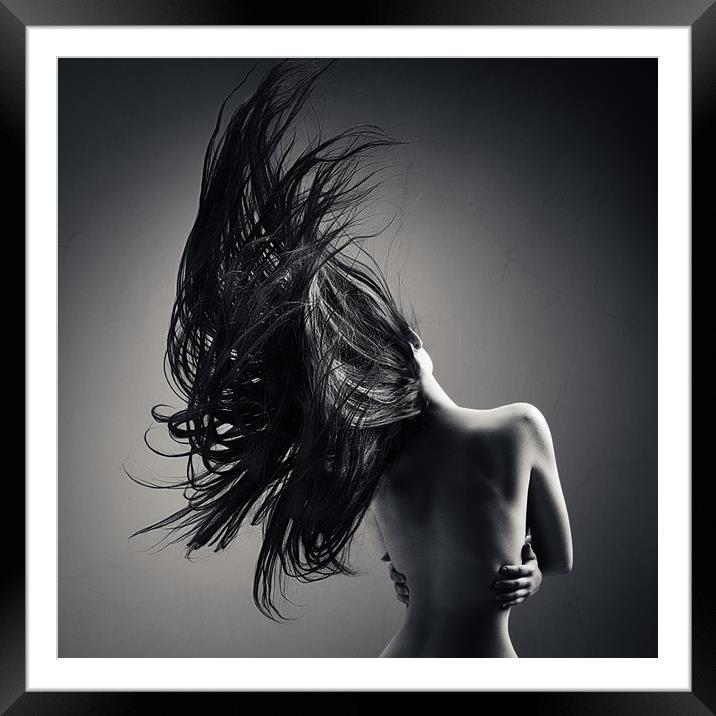 Sensual woman long waving hair Framed Mounted Print by Johan Swanepoel