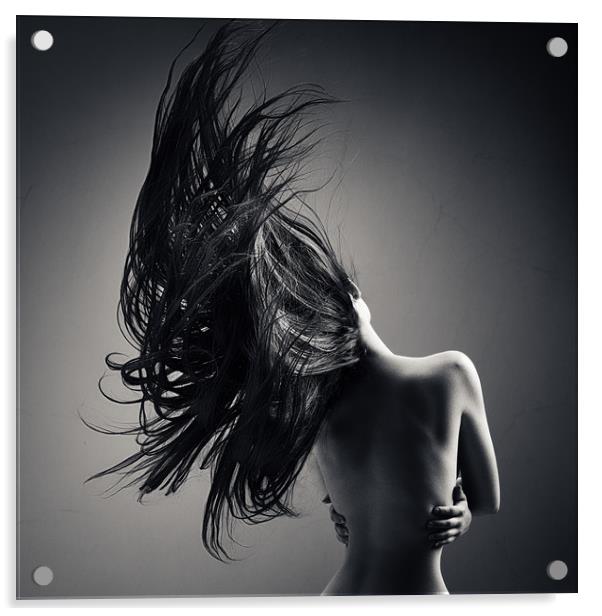 Sensual woman long waving hair Acrylic by Johan Swanepoel