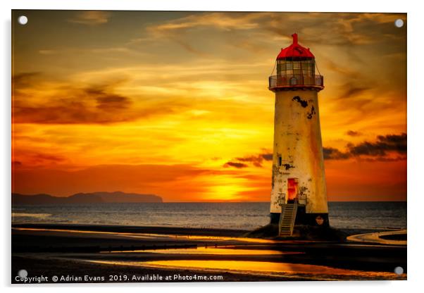 Sunset At The Point of Ayr Lighthouse  Acrylic by Adrian Evans