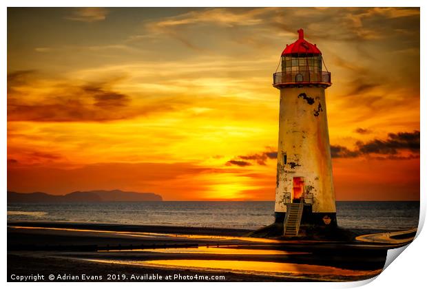 Sunset At The Point of Ayr Lighthouse  Print by Adrian Evans