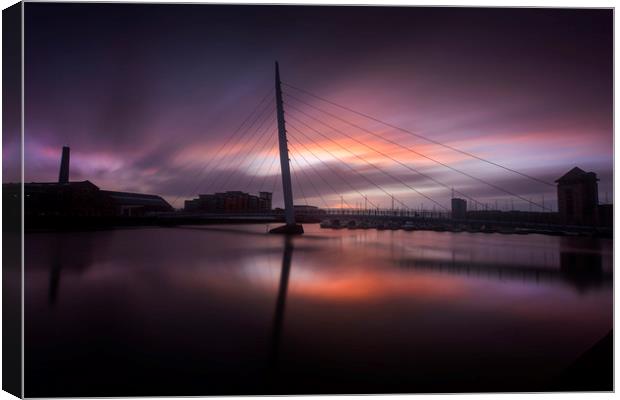 Sunrise at Swansea Sail Bridge Canvas Print by Leighton Collins