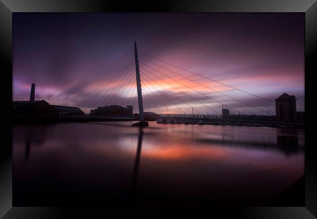 Sunrise at Swansea Sail Bridge Framed Print by Leighton Collins