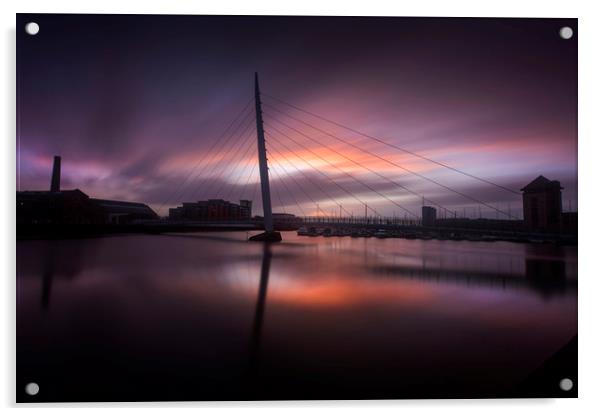 Sunrise at Swansea Sail Bridge Acrylic by Leighton Collins
