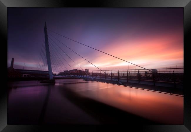 Daybreak at Swansea Sail Bridge Framed Print by Leighton Collins