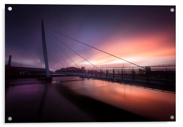 Daybreak at Swansea Sail Bridge Acrylic by Leighton Collins