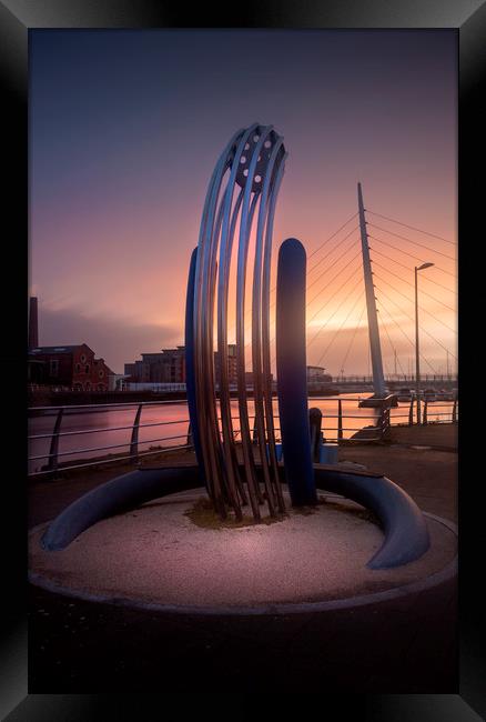 Riverside sculpture at the River Tawe Framed Print by Leighton Collins